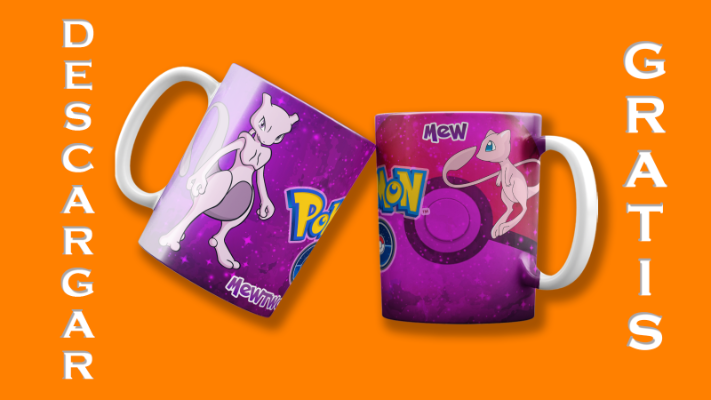 Plantilla para taza de pokemon - Diseño Mewtwo y Mew