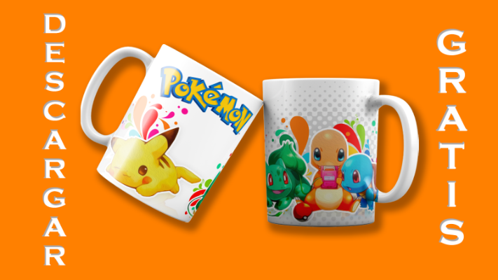 Plantilla para taza de pokemon - Diseño  Pikachu, Squirtle y Bulbasaur